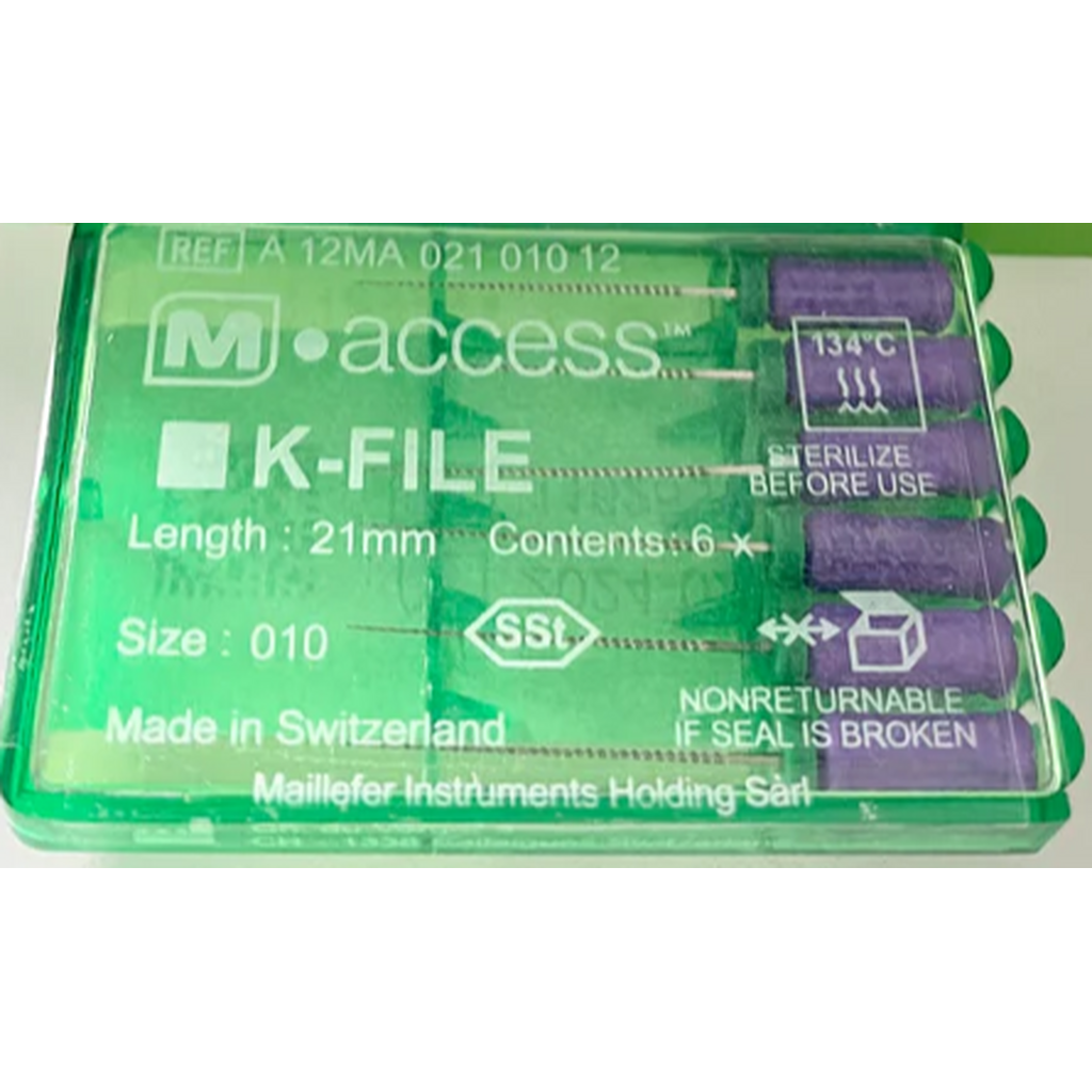 К-файлы / K-Files M-ACCESS 010/25мм 6шт Maillefer A12MA02501012 - каналорасширители ручные. DENTSPLY