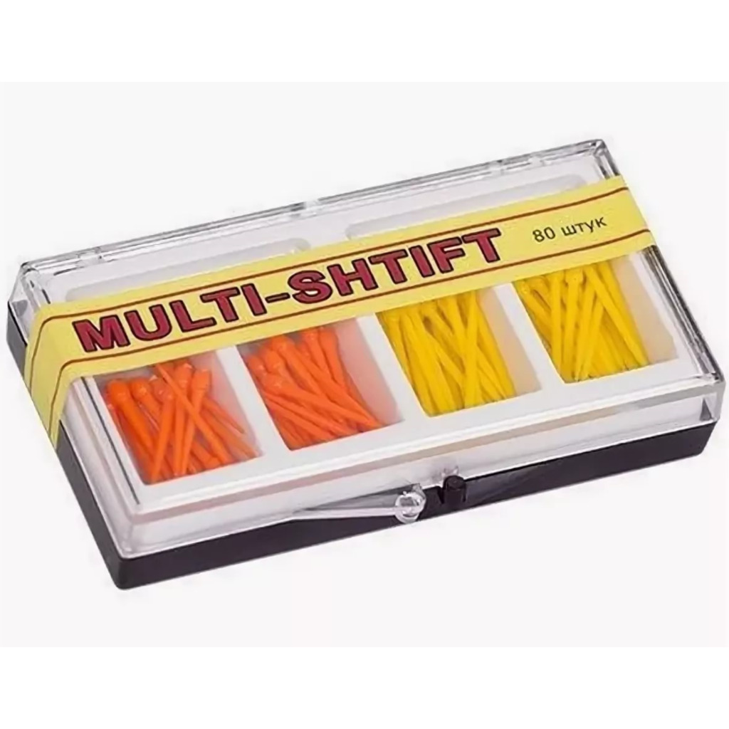 Штифты беззольные MULTI-SHTIFT комплект по 40 шт.2 размера (оранжевые 1,5мм и желтые 1,2 мм) уп/80 шт. РУДЕНТ 11006