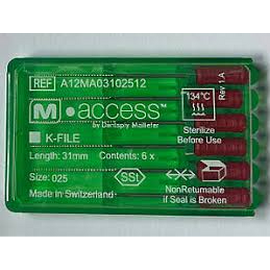 К-файлы / K-Files M-ACCESS 025/31мм 6шт Maillefer A12MA03102512 - каналорасширители ручные. DENTSPLY
