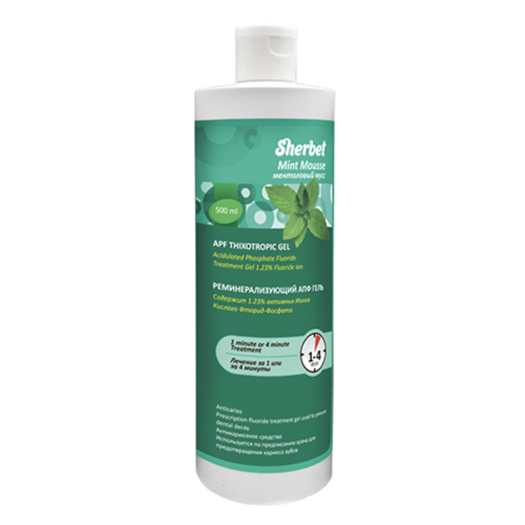 Sherbet APF Thixotropic Gel (Щербет Тиксотропник), 500 мл -  реминерализующий АПФ тиксотропный гель, вкус ментоловый мусс, без красителя 56-10004