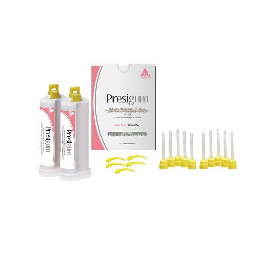 Корригирующий слой Presigum Light Body Normal Set (Пресигум Лайт Боди Нормал Сет), 2х50мл, насадки для смешивания, (PRD.01.PGUML02) PRESIDENT DENTAL 1231910928