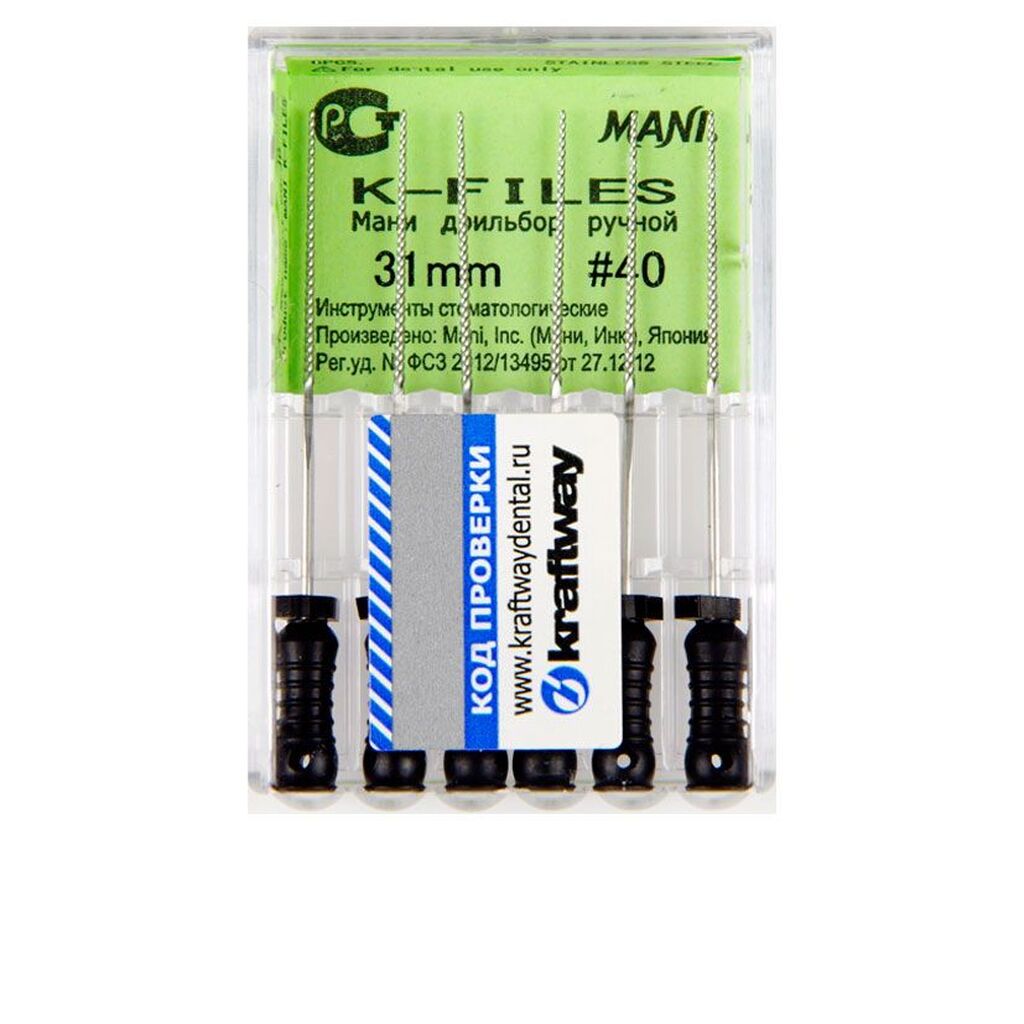 К-файлы / K-Files - дрильборы ручные, длина 31 мм, ISO-40 (6шт). (комп) MANI 0324009