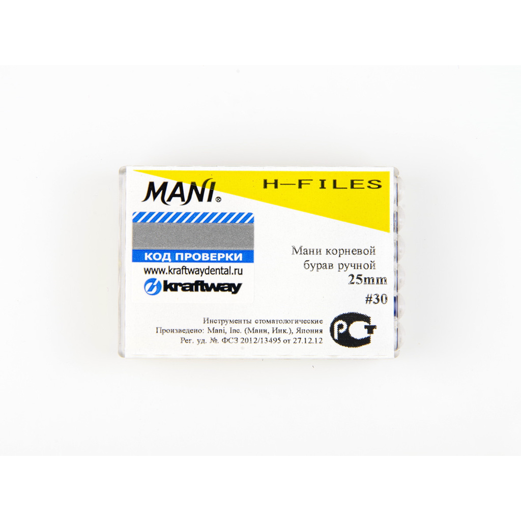 H-Files (Н-файлы) корневые буравы ручные, ISO 30, 25 мм (6 шт) MANI 0332006