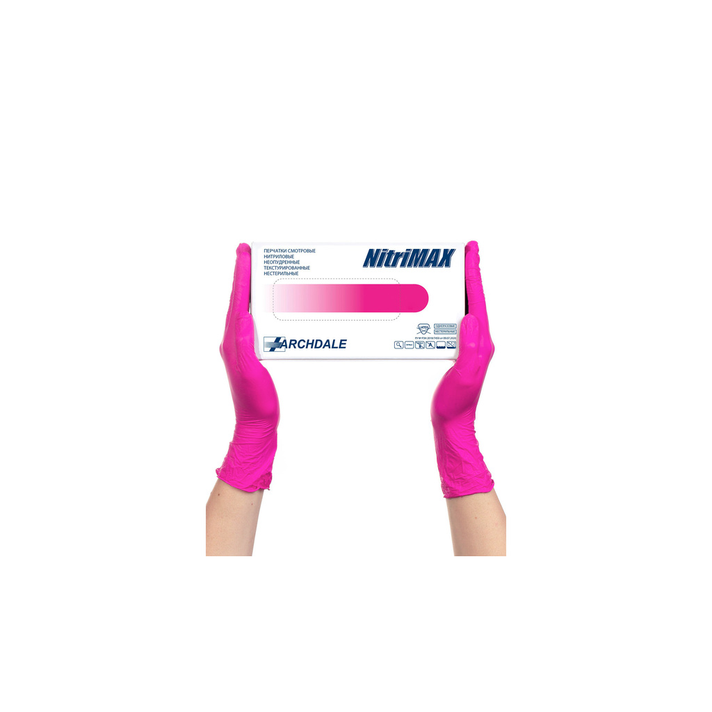 Перчатки NitriMAX смотровые нитриловые нестерильные - Фуксия - размер: S (ARCHDALE) SФУКСИЯ