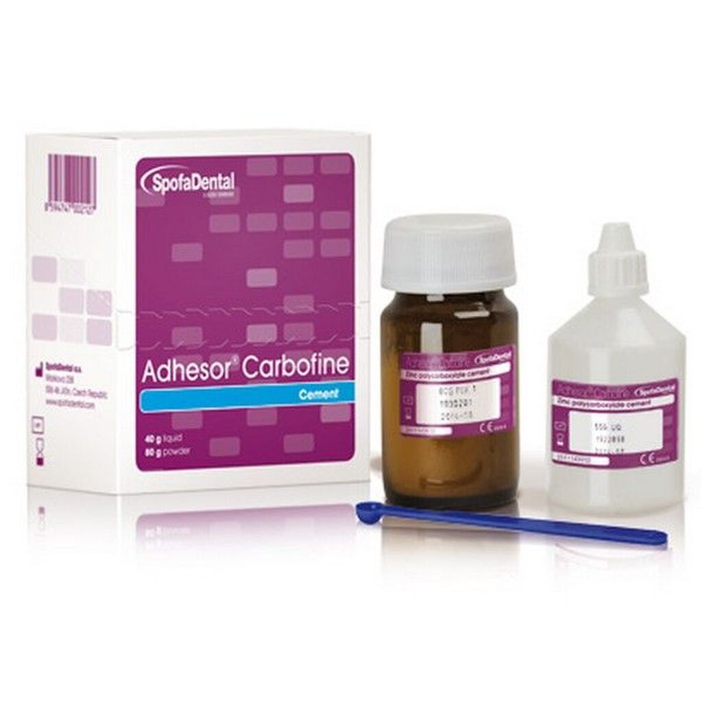 Adhesor Carbofine (Адгезор Карбофайн), 80г порошка + 40 мл  жидкости - Цинкополикарбоксилантный цемент для фиксации SPOFA 4111420