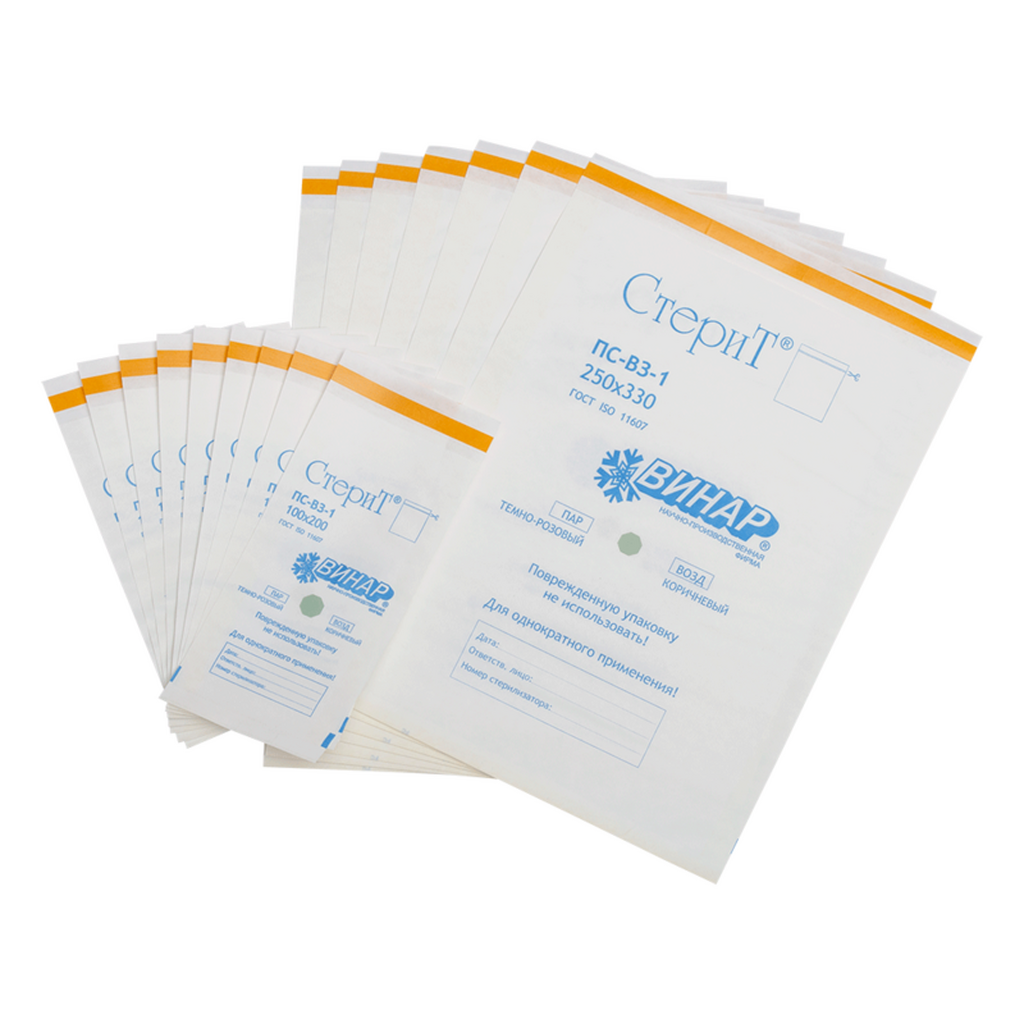 СтериТ ПС-ВЗ-1 75х150 мм белый 100 шт - Пакет для стерилизации из влагопрочной бумаги Винар 00002290