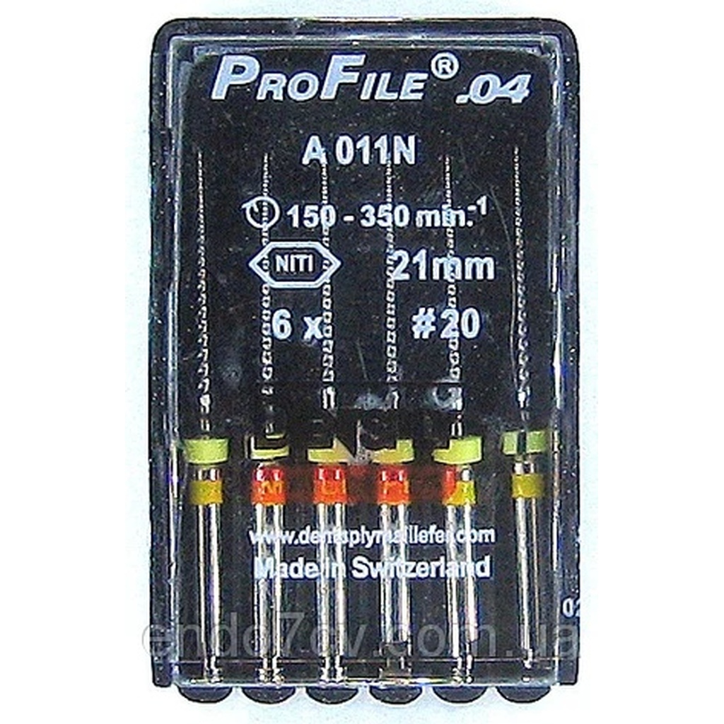 profile 04.ra n20 l21, 6 шт. - каналорасширитель. машинный из niti-сплава. DENTSPLY A011N22102012