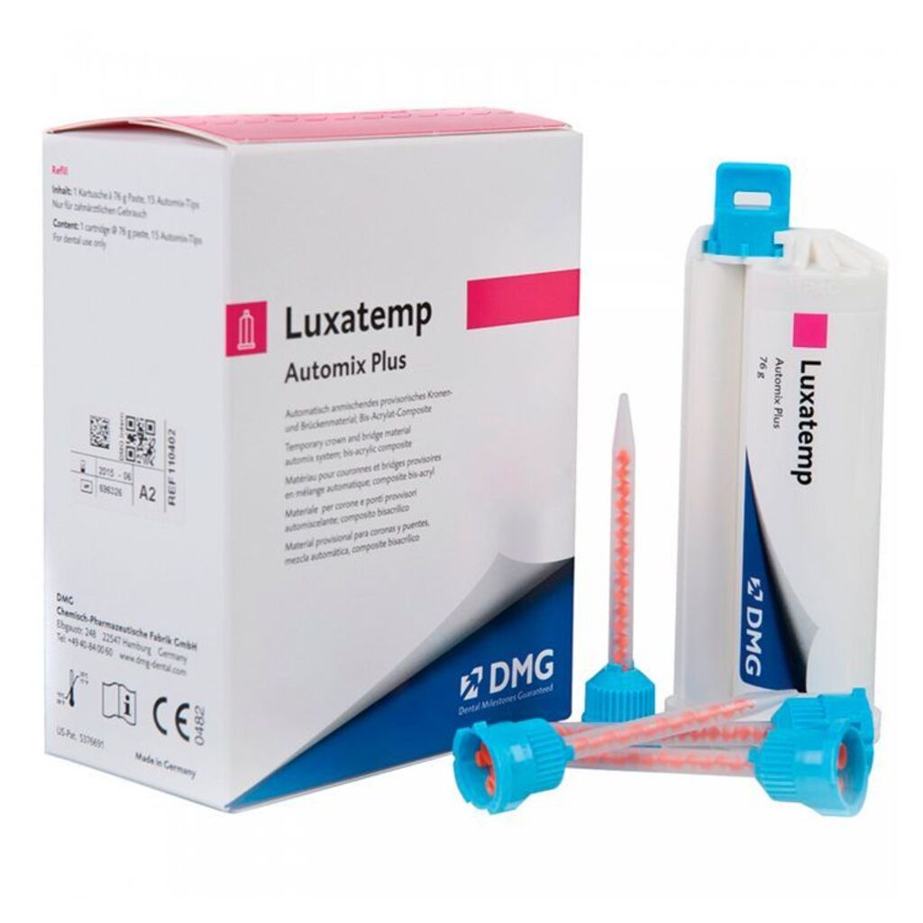 LUXATEMP AUTOMIX PLUS (Люксатемп Аутомикс Плюс)) оттенок A2, картридж 76 г, 15 насадок -  Композит для временных коронок, 110402 DMG