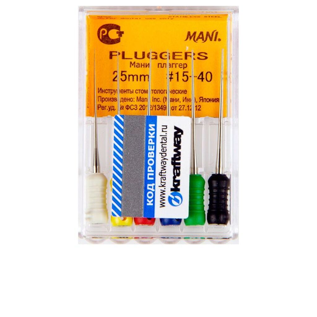 Pluggers (Плаггер) -  - для вертикальной конденсации гуттаперчивых штифтов. Тип: № 15-40 MANI 0390186