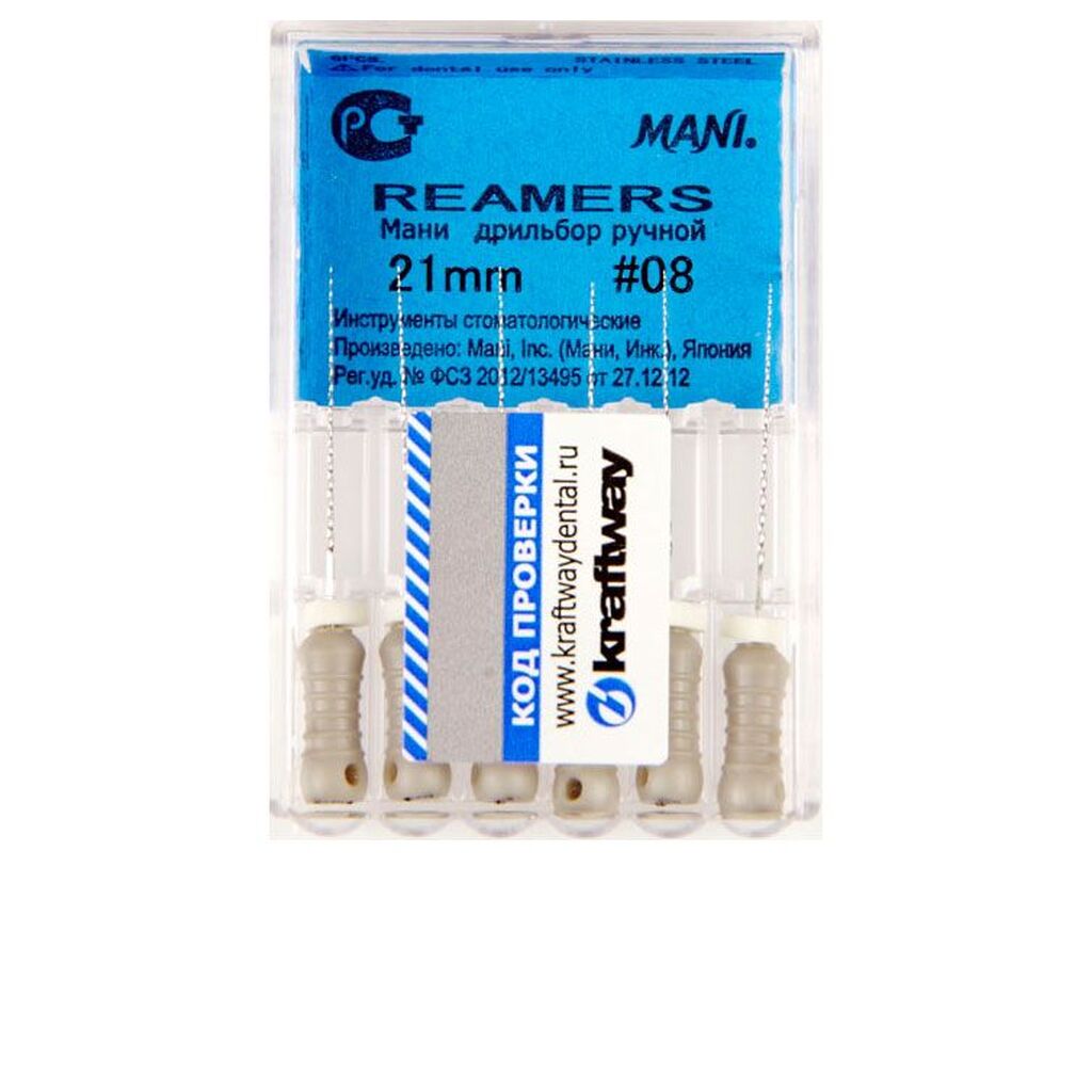 Reamers (Римерс)- дрильборы ручные, длина 21 мм, ISO-08 (6шт). (комп) MANI 0311002