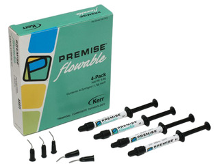 Premise Flowable Assorted Kit (Премис  Фловэбл Ассортит Кит): 4 шприца объемом 1,7 г с оттенками: A1, A2, A3 и B1, 40 насадок - нанонаполненный светополимеризуемый микрогибридный композит. KERR 33371