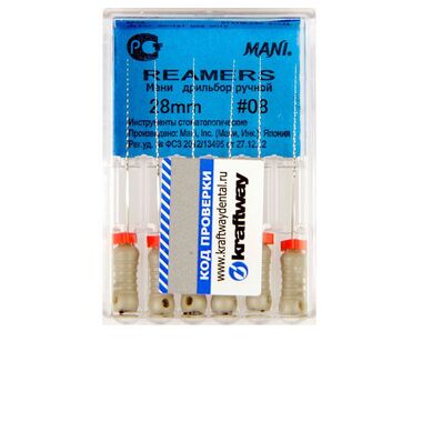 Reamers (Римерс) - дрильборы ручные, длина 28 мм, ISO-08 (6шт). (комп) MANI 0313002