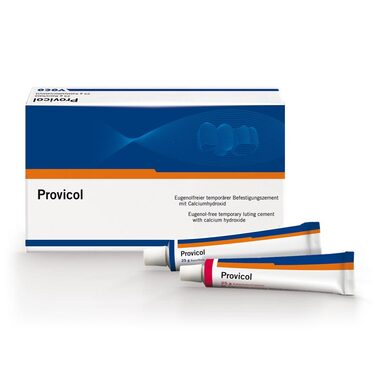 Provicol (Провикол), 2 тубы по 25 г (основа / катализатор) - Безэвгенольный цемент для временной фиксации с гидроокисью кальция VOCO 1075