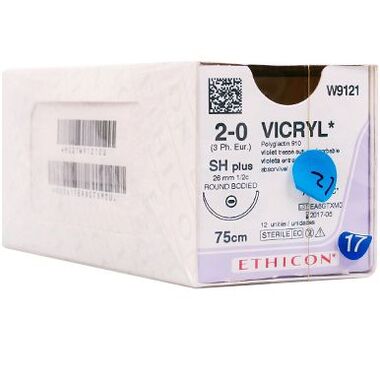 VICRYL ВИКРИЛ 2/0, 75 СМ, ФИОЛЕТ. КОЛ. 26 ММ, 1/2, 12шт, W9121 ETHICON