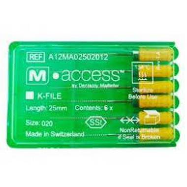 К-файлы / K-Files M-ACCESS 020/25мм 6шт Maillefer A12MA02502012 - каналорасширители ручные. DENTSPLY