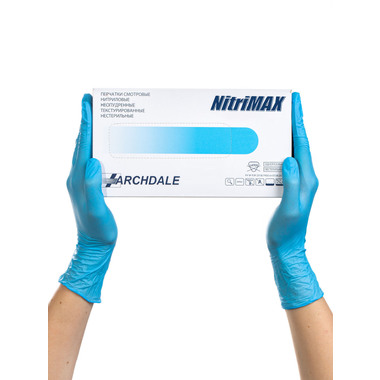 Перчатки NitriMAX смотровые нитриловые нестерильные - Голубые - размер: L - 50 пар (ARCHDALE) LГОЛУБОЙ
