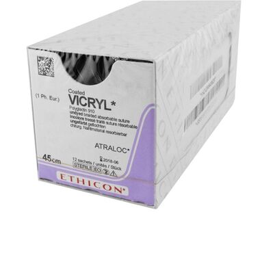 VICRYL ВИКРИЛ 4/0, 45 СМ, ФИОЛЕТ. ОБРАТНО-РЕЖ. 19 ММ, 3/8, 12шт W9386 ETHICON