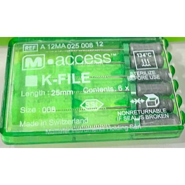 К-файлы / K-Files M-ACCESS 008/25мм 6шт Maillefer A12MA02500812 - каналорасширители ручные. DENTSPLY