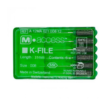 К-файлы / K-Files M-ACCESS 008/21мм 6шт Maillefer A12MA02100812 - каналорасширители ручные. DENTSPLY