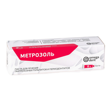 паста метрозоль для лечения гангренозных пульпитов и периодонтитов, 8 г ОМЕГАДЕНТ 40623