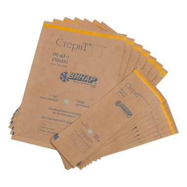 СтериТ ПС-АЗ-1, 250х320мм, 100 - Пакеты для стерилизации из крафт -бумаги ВИНАР 12506