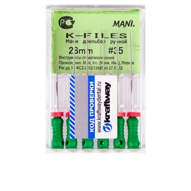 К-файлы / K-Files - дрильборы ручные, длина 28 мм, ISO-35 (6шт). (комп) MANI 0323008