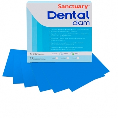 Завеса латексная "Dental Dams" Раббер Дам листы СИНИЕ, ПЛОТНОЙ толщины, без запаха (36 шт), Sanctuary 1858789826