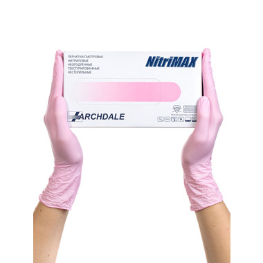 Перчатки NitriMAX смотровые нитриловые нестерильные - Розовые - размер: M (ARCHDALE) 100шт MРОЗОВЫЙ