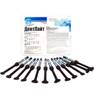 ДентЛайт Профессиональный набор 12 шприцов - Микрогибридный пломбировочный композитный  материал светового отверждения ВЛАДМИВА 00000008199
