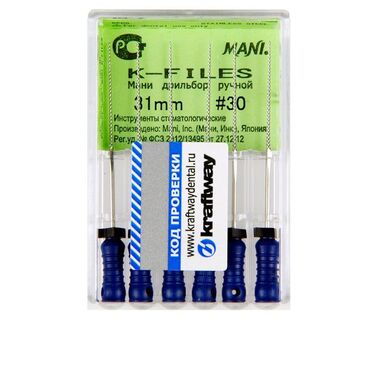 К-файлы / K-Files - дрильборы ручные, длина 31 мм, ISO-30 (6шт). (комп) MANI 0324007