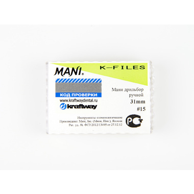 К-файлы / K-Files - дрильборы ручные, длина 31 мм, ISO-15 (6шт). (комп) MANI 0324004
