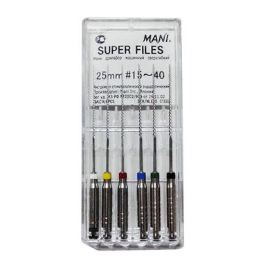Super Files - дрильборы машинные сверхгибкие, длина 25 мм, ISO 15-40 (6шт). (упак) MANI 0340111