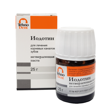 Иодотин нетвердеющая паста (25 гр) на основе иодоформа, хлорфенола, камфоры ТЕХНОДЕНТ 003-01-025